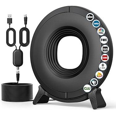 TV Antenna Indoor for Local Channels, 2025 Long Range Antenna for Smart TV 360° Reception, Digital TV Antennas for All Smart/ Old TVs, Supports 4K 1080P HD VHF UHF