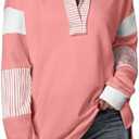 BLENCOT Women Oversized Sweatshirts Color Block Long Sleeve Loose V Neck Fall Outfits 2024 Fashion Slit Pullover 2XL