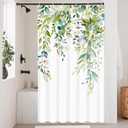 Stall Green Eucalyptus Shower Curtain Set Watercolor Floral Plant Leaf Shower Curtains for Bathroom Botanical Flower Waterproof Fabric Bath Curtain Decor (Green, 36'' x 72'')