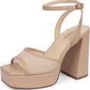 Modatope Platform Heels for Women Platform Sandals Womens Chunky Heel Open Toe Pumps Ankle Strap Womens Wedding Party Pumps Shoes Size 7.5 (Beige)