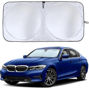 EcoNour Car Windshield Sun Shade with Mirror Cut | Sunshade for Car Windshield for Sun,Heat,UV Rays, 240T Polyester Windshield Shade Foldable for SUVs, Sedans, Coupe, Hatchbacks | Medium (64" x 32")