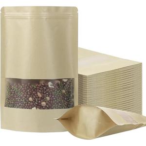 100 Pack Resealable Stand-up Storage Bags With Clear Window, Scratch Resistant (Kraft Pap, 710 Inch)