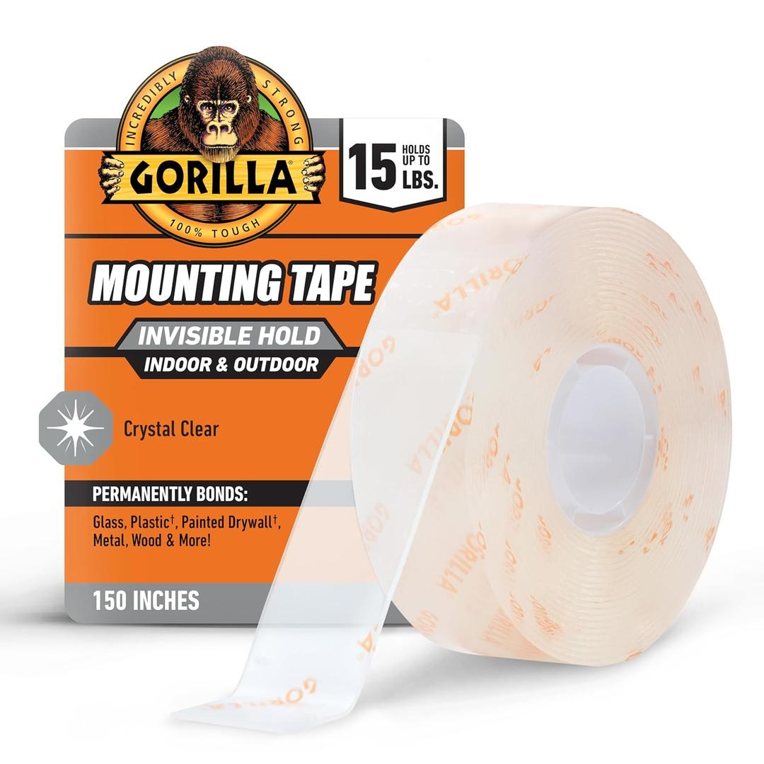 Gorilla Tough & Clear Double Sided Mounting Tape, Clear Tape, 1" x 150" (Pack of 1) - Weatherproof for Indoor or Outdoor