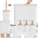 Bathroom Accessory Set - Bathroom Set, 12PC Bathroom Accessories Set, White Bathroom Accessories Set, Mini Trash Can, Toilet Brush, Trash Can & Soap Dispenser