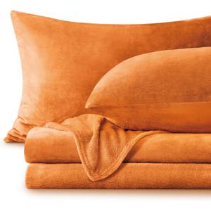 BEDELITE Flannel Sheets King Size Burnt Orange - Super Soft Fleece Sheets Set Fluffy Extra Plush, 4 Piece(Include Fitted Sheet, Flat Sheet, 2 Pillowcases)