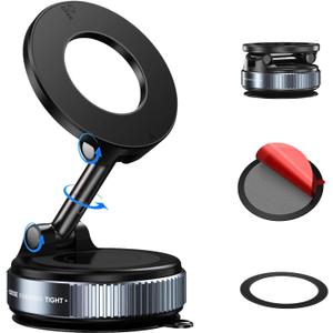 VENINGO Vacuum Magnetic Suction Phone Holders for Your Car with Strong Magsafe 360 Rotation Adjustable Foldable Design Car Phone Mount Cell Phone Stand for All Smartphones & All Car Models, Black