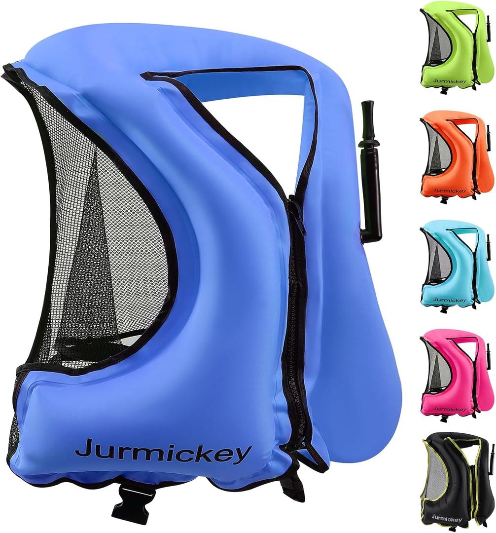 Snorkel Vest for Adults, Inflatable Snorkeling Vest for Men & Women, Portable Swim Jacket & Buoyancy Vest for Snorkeling, Swimming, Kayaking, Boating (deepblue)