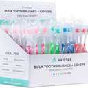 104 Pack Bulk Toothbrushes w/ Cover Caps, Individually Wrapped Disposable Travel Toothbrush, Value Size, Long Lasting 3+ Months, Med-Soft Manual Teeth Brush Bristles, 4 Colors (Red Green Blue Pink) (Mix)