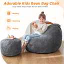 MAXYOYO Kids Bean Bag Chair with Ottoman, Soft Plush Bean Bag Sofa with Removable Cover for Boys and Girls, Convenient Floor Seat with Handle, Comfy Toddler Lounge Chair for Playroom, Dark Grey