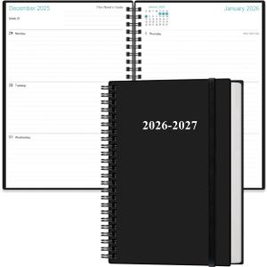 2026-2027 Planner - 18 Months Weekly & Monthly Planner from January 2026 - June 2027, Spiral Planners 2026-2027 with Elastic Closure, Inner Pocket, Medium 5.8" x 8.3", Black