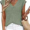 PRETTYGARDEN Women's 2026 Lightweight Sweaters Vest Spring Trendy Cap Sleeve V Neck Knit Tank Tops Summer Going Out Outfits (Green) Small