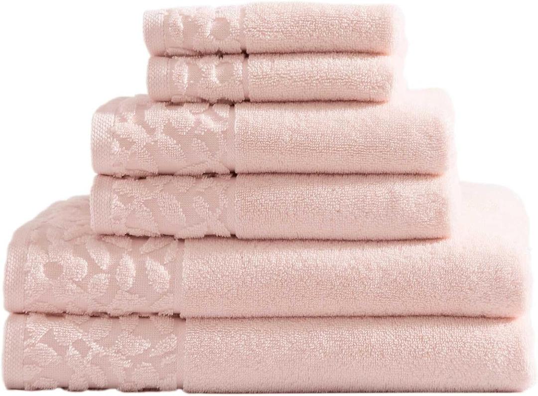 Laura Ashley - Bath Towels, Soft & Absorbent Cotton Towels, Fade Resistant & Low Linting, Chic Bathroom Essentials (Marilyn Pink, 6-Piece)