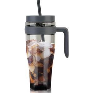 Hydraful 50 oz Tritan Plastic Tumbler with Lid and Straw and Handle - 100% Leak-Proof - Perfect for Iced Coffee, Smoothies, and Juice - Wide Mouth Reusable Water Bottle with Time Marker (Gray)