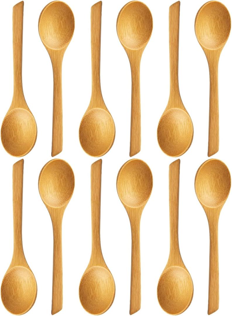 Long Bamboo Soup Spoons Set of 12, 8.5 Inch Wooden Dinner Spoons for Soup Ramen Cereal Rice, Reusable Eco Friendly Bamboo Eating Spoons, Japanese Style Kitchen Tableware