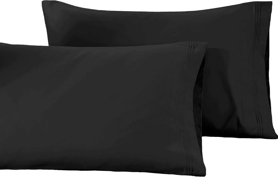 Superior 100% Egyptian Cotton 1500 Thread Count Oversized King Pillowcase Set Solid, Black