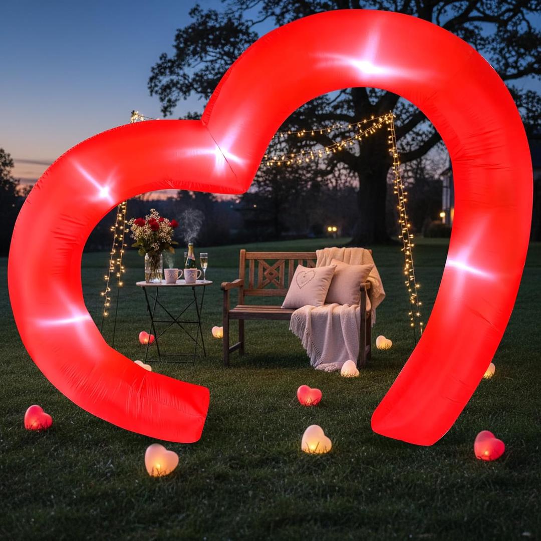 Shappy 9 FT Valentine Inflatable Valentines Day Decorations Outdoor Red Heart Inflatable Blow up Yard Decorations Archway with Build in LEDs for Lawn Garden