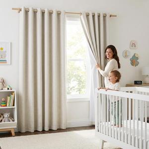 NICETOWN Natural 100% Blackout Linen Curtains 84 inch for Living Room, 2 Panels, 52" Wide, Farmhouse Thick Completely Blackout Window Treatment Thermal Insulated Warm Drapes for Winter