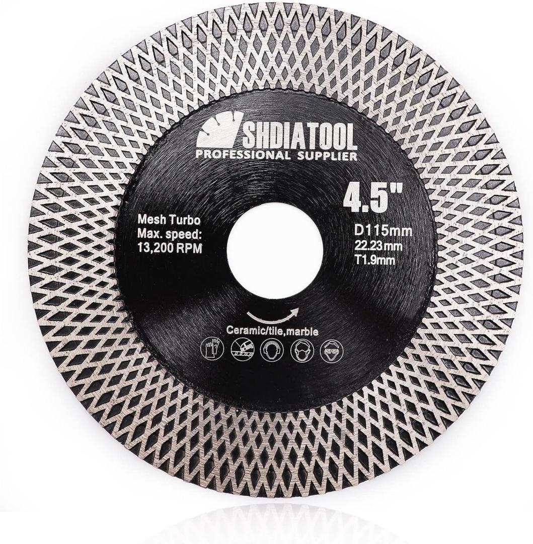 SHDIATOOL Tile Diamond Saw Blades Porcelain Cutter Disc for Dry/Wet Cutting Grinding Ceramic Marble Artificial Stone Diameter 4.5 Inches x 7/8 inch (4-1/2")