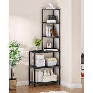 6-Tier Corner Shelf, Industrial Corner Bookshelf with Desk Top, Diamond-Shaped Storage Shelves, Display Stand for Small Spaces, Living Room, Home Office, Foyer, Black TCJ70BB