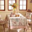 patdrea Designer Pink Linen Table Cloth for Sqaure Table,French Tablecloth with Birds Pattern,Small Colorful Decoration Cover for Kitchen Dining,Christmas,Party,Thanksgiving,55"x55"-Kulom a