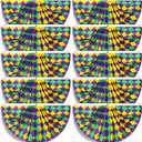 Hosuly 10 Pcs Mardi Gras Fan Flag New Orleans Mardi Gras Bunting 1.5 x 3 Ft Carnival Pleated Fan Bunting with Brass Grommets for Carnival Indoor Outdoor House Yard Decorations(Plaid)