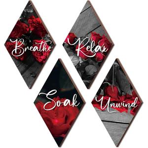 Jetec 4 Pcs Bathroom Decor Wall Art Relax Soak Unwind Breathe Wooden Sign Hanging Bathroom Decor for Bedroom Living Room Office Farmhouse Decorations(Rose)