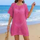 Women Swimsuit Coverup Crochet Bathing Suit Beach Cover Ups Summer Knit Bikini Beachwear Pullover 2025 Swimwear Dress (Purple, M)
