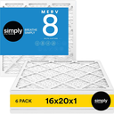 Simply Filters 16x20x1 MERV 8, MPR 600, Air Filter 6 Pack - Actual Size: HVAC,