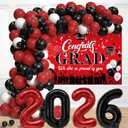 Red and Black Graduation Party Decorations 2026 - Graduation Balloon Arch Kit With Red Black Graduation Balloons, Congrats Grad Backdrop, 2026 Foil Balloons For High College School Gradua tion Decor