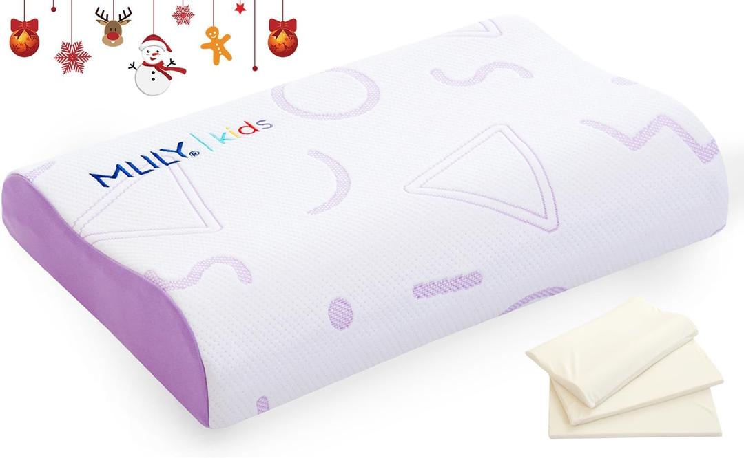 MLILY Kids Pillow for Sleeping, Adjustable Kids Memory Foam Pillow for Bed Set, Breathable and Soft Pillows for Kids Boy Girl, CertiPUR-US Certified, 12x20 Inch, Purple