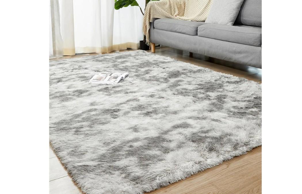 5x7 Shag Area Rugs for Bedroom, Indoor Shaggy Rugs for Living Room, Anti-Slip Fluffy Fuzzy Furry Plush Rugs for Kids Girls Room, Tie-Dyed Light Grey