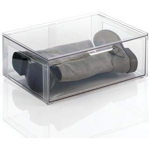 mDesign Plastic Stackable Closet Storage Organizer Bin Containers with Front Pull Drawer for Cabinet, Desk, Shelf, Cupboard, or Dresser Organization - Lumiere Collection - Clear (16 x 12 x 6 (Pack of 1))