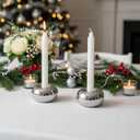 Silver Modern Doughnut Shaped Candlestick Holder, Small Decorative Taper Candle Holder for Bathtub Bedroom Livingroom2 Pack