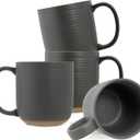 Elanze Designs Ribbed Ceramic Stoneware 16 ounce Raw Clay Bottom Coffee Mugs Set of 4, Grey (Gray)