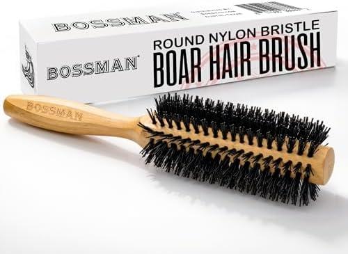 Bossman Boar & Nylon Bristle Round Hair Brush, 2 Inch - Blow Dryer Brush for Styling, Curling, Detangling, and Straightening
