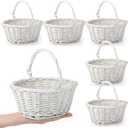 Barydat Small Wicker Basket with Handle Flower Girl Baskets Oval Willow Woven Braided Gift Basket for Weddings Picnic Baby Shower Home Garden Decor(6 Pcs,White,9" x 7" x 4")