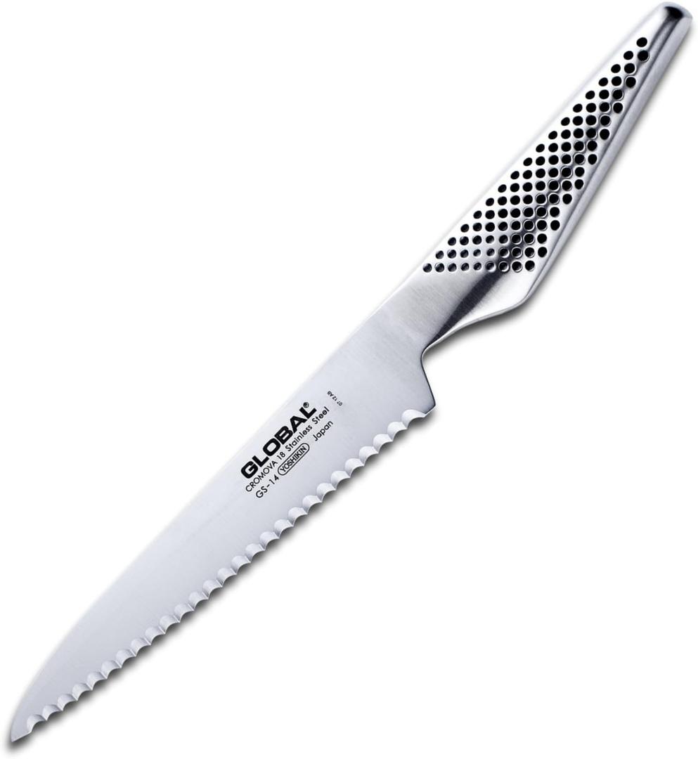 Global 6 inch Serrated Utility Knife - Lightweight Japanese Stainless Steel, Razor-Sharp Edge, Made in Japan, GS-14