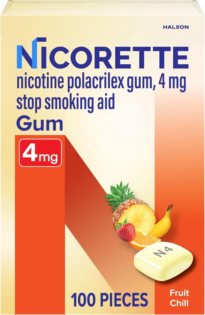 Nicorette 4 mg Nicotine Gum to Help Quit Smoking - Fruit Chill Flavored Stop Smoking Aid, 100 Count
(Pack of 2)