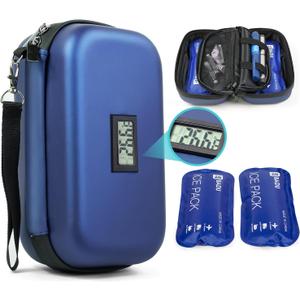 Insulin Cooler Travel Case TSA Approved Medication Diabetic Cooler for Travel with Temperature Display Refrigerated Medicine Organizer Bag with 2 Ice Pack (Blue)