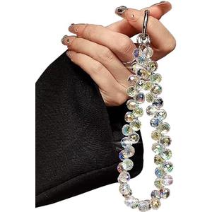 TENOC Beaded Phone Wrist Strap, Cellphone Lanyard Chain, Sparkling Wristlet Bracelet for Women, White
