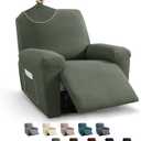 MAXIJIN Recliner Cover Slipcovers for Living Room 4 Pieces Stretch Jacquard Recliner Chair Cover Soft Fitted Recliner Protector with Elastic Bottom for Kids, Pets (Recliner, Army Green)