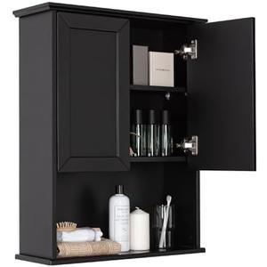 VANIRROR Black Bathroom Cabinet 23x29 inch Wooden Medicine Cabinet with 2 Doors and Adjustable Shelf, Wall Mounted Over Toilet Storage