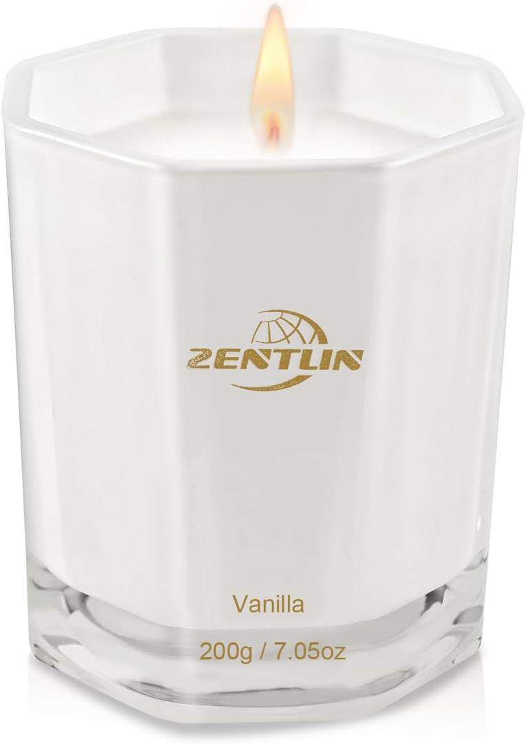 Vanilla Candle - Birthday Gifts Candles - Natural Eco Soy Wax Candle for Home - Stylish Octagonal Design - 7.05 oz, 50 Hours Burn Time (White)