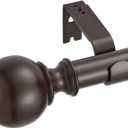Kemmie 1" Classic Window Curtain Rod with Round Finials Simple Single Telescoping Drapery Rod, 36-72", Bronze