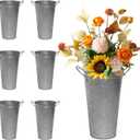 Haploon 6 Pack 12 Inch Vintage Galvanized Flower Bucket, Galvanized Flower Bucket with Handles, Metal Flower Vase Farmhouse French Flower Buckets for Party Table Centerpiece Weddings Home