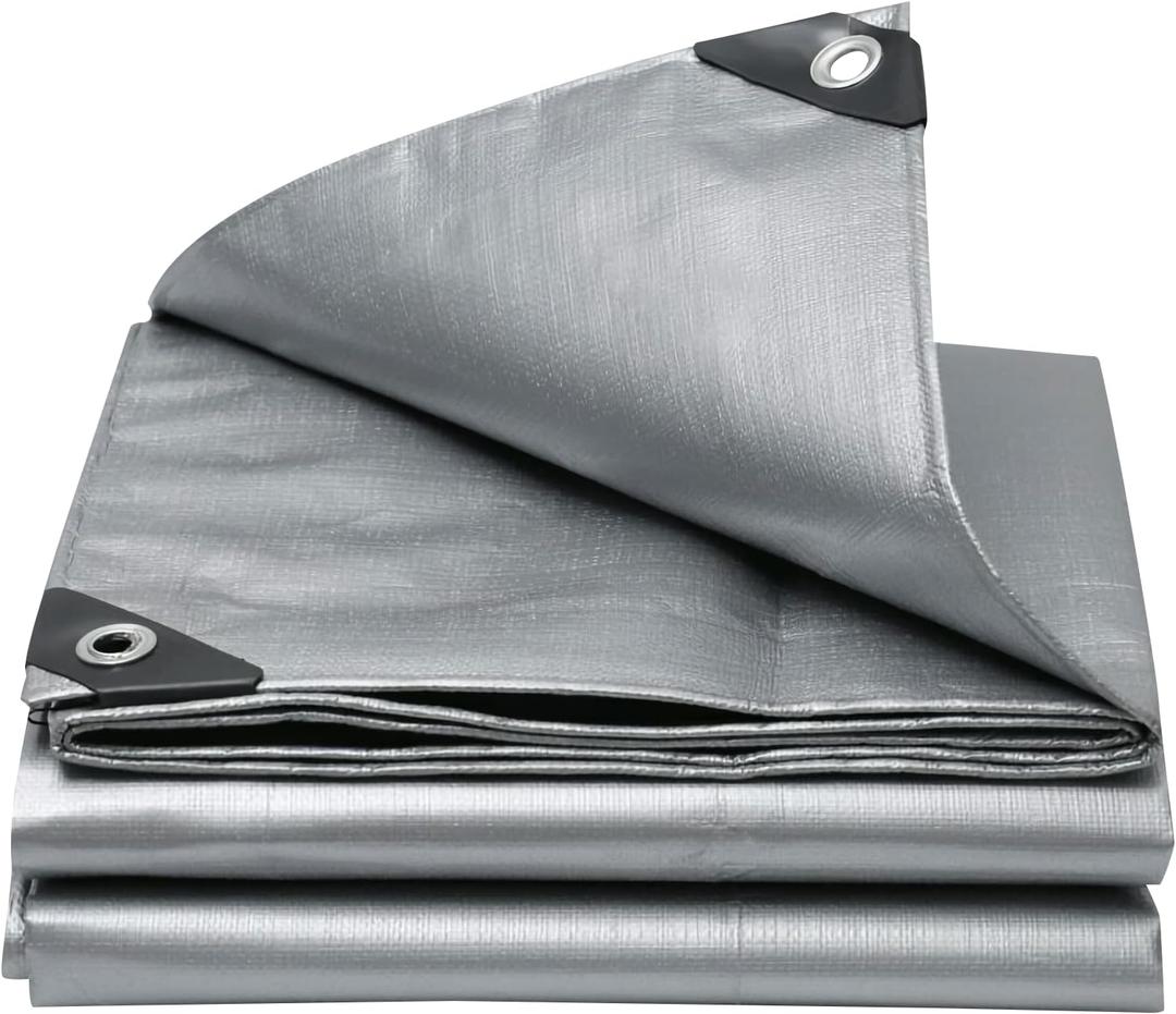 Tarps 12x40 FT Waterproof Heavy Duty Tarp  10 Mil Thick, UV & Tear Resistant, Reinforced Grommets & Edges  Multi-Purpose Cover for Camping, Roof, Emergency, Truck, Boat (Silver)