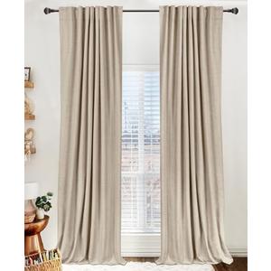 100% Blackout Shield Linen Blackout Curtains for Bedroom 90 Inches Long, Back Tab/Rod Pocket Living Room Drapes, Thermal Insulated Blackout Curtains 2 Panels Set, 50" W x 90" L, Oatmeal