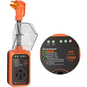 RV Surge Protector 50 Amp - RV Circuit Analyzer Surge 12000 Joules RV Power Surge Protection with Waterproof Cover Safety Certification LED Display RV Adapter Plug for Camper Travel Trailers (Orange)