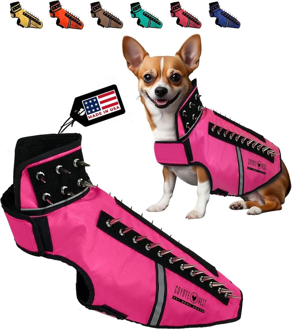 CoyoteVest SpikeVest Dog Harness Vest for Small Dogs, Reflective Dog Vest with Spikes to Shield Your pet from Coyotes, Raptor and Animal Attacks, Anti Hawk Vest, Made in USA (M-Pink)