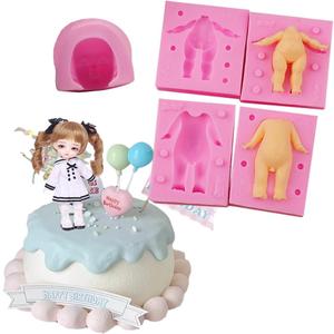 3D Doll Body Leg Arm Face Head Silicone Mold Q Version Dolls Model Fondant Craft Clay Resin Mould DIY Cake Decorating Supplies Baking Tool (3 Pcs Baby Mold)